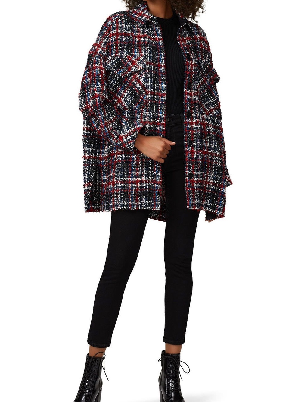 IRO Elmer Jacket Plaid Tweed Shacket Red, blue, white, black Oversize XS WOMENS